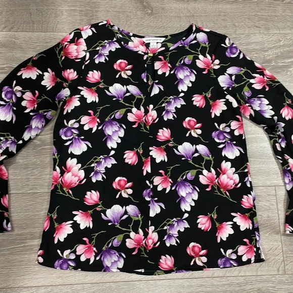 Counterparts Flare Long Sleeve Black Floral Blouse S - Picture 5 of 15